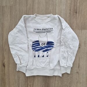 Bobo Choses White and Blue Zebra Painter Sweater